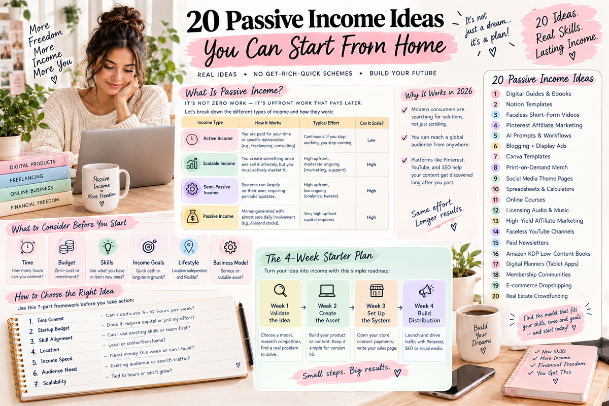 20 Passive Income Ideas You Can Start From Home in 2026