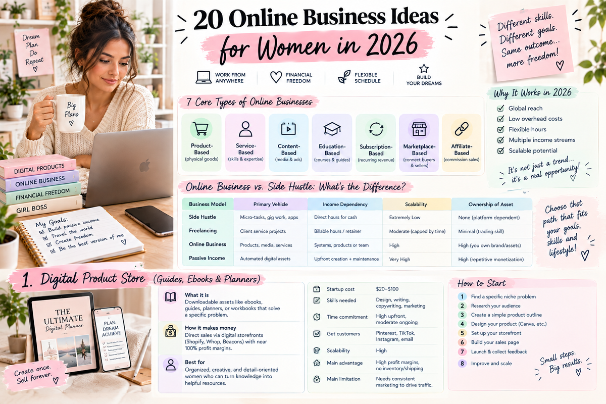 20 Online Business Ideas for Women in 2026